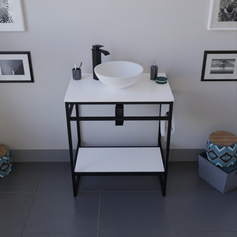elegante Shetland Impresionismo Meuble salle de bain STRUCTURA 70 cm en métal noir avec vasque à poser blanche elegante Shetland Impresionismo Meuble salle de bain STRUCTURA 70 cm en métal noir avec vasque à poser blanche