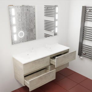 Meuble double vasque ROSINOX 140 cm avec miroir LED EXCELLENCE - Chêne