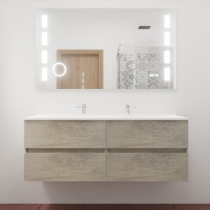 Meuble double vasque ROSINOX 140 cm avec miroir LED EXCELLENCE - Chêne