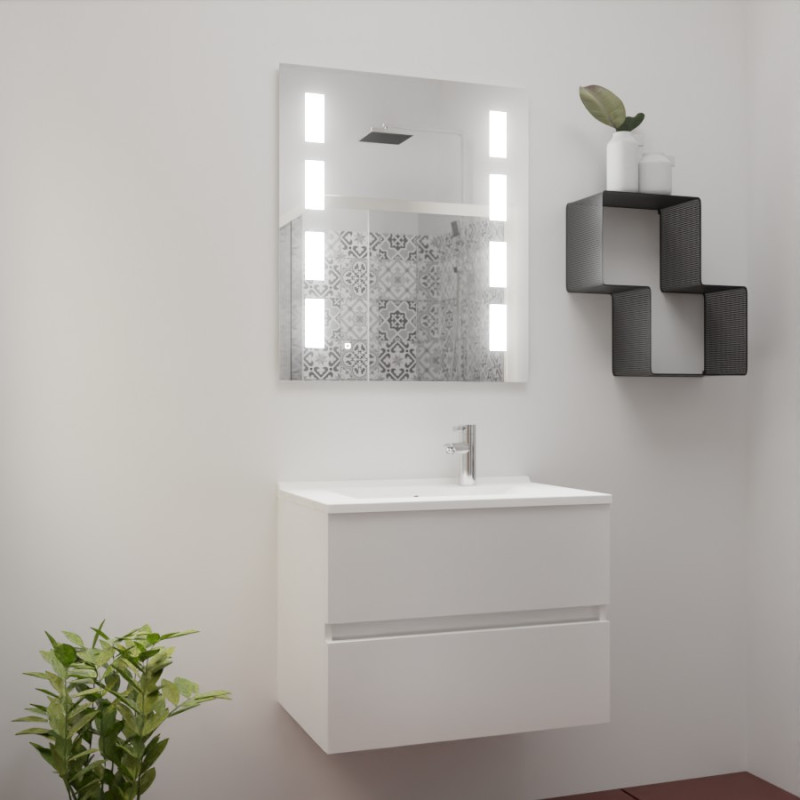 Meuble ROSINOX 70 cm avec plan vasque et miroir PRESTIGE hauteur 80 cm - Blanc Mat