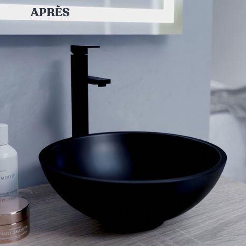 robinetterie design noir mat avec vasque noir mate