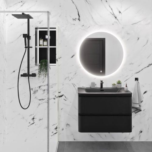 Salle de bain décoration marbre noir et blanc