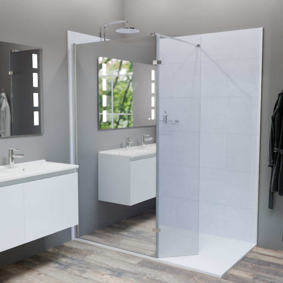 Paroi de douche miroir intégral 100x200 cm avec volet pivotant 40 cm