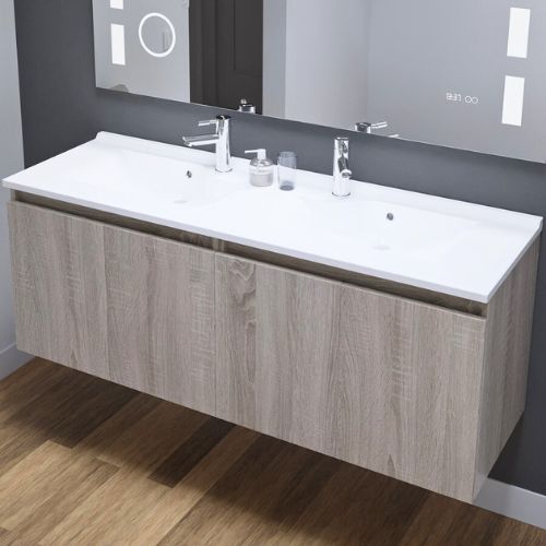 Meuble de salle de bain double vasque coloris bois