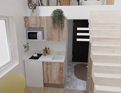 kitchenette-studio-cuisibane-bois-et-blanc