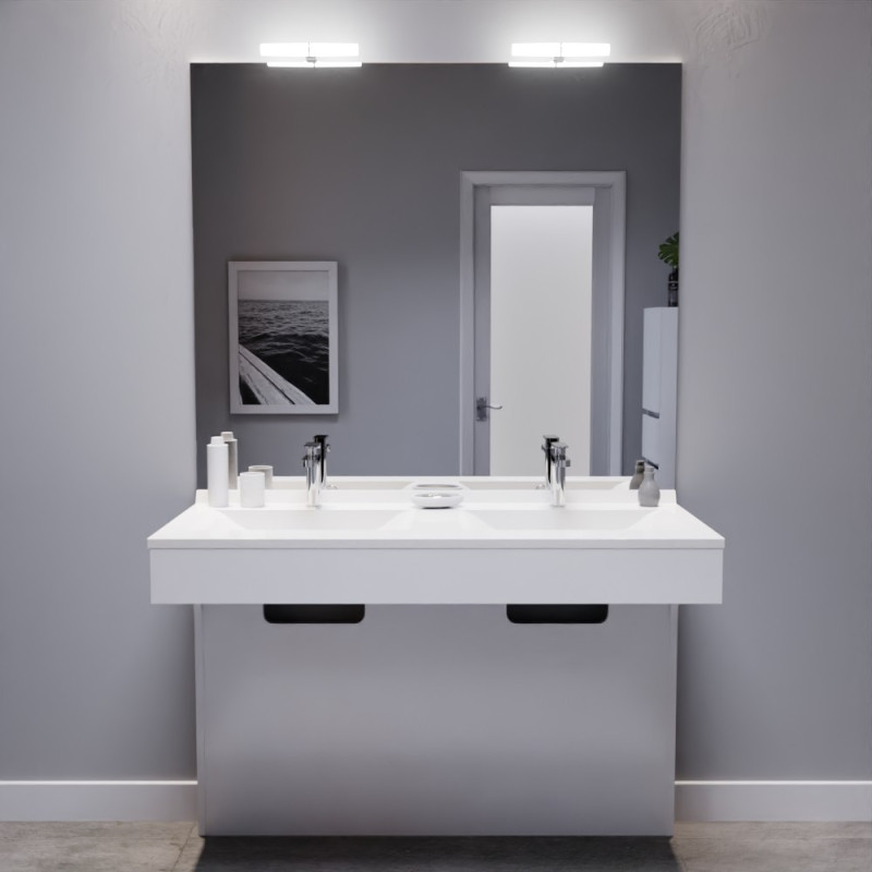 Meuble double vasque adapté PMR epure - coloris blanc - avec miroir assorti