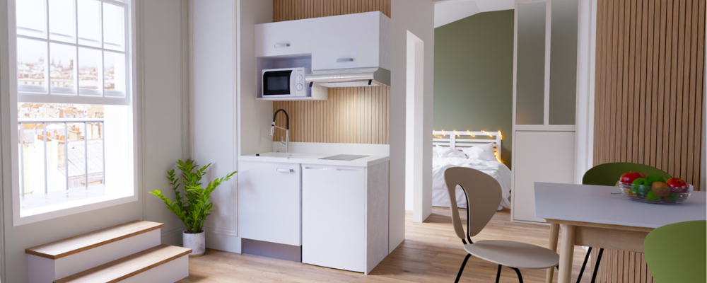 Illustration d'une Kitchenette complète de 120 cm dans un logement Airbnb