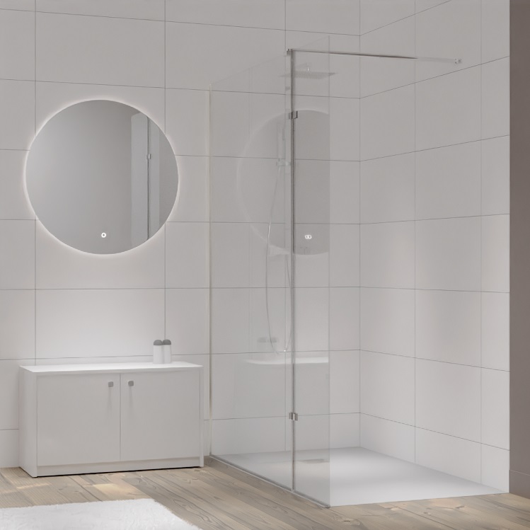 Douche italienne avec receveur extra-plat encastré et paroi de douche en verre 