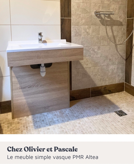 Meuble de salle de bain PMR coloris bois Cuisibane